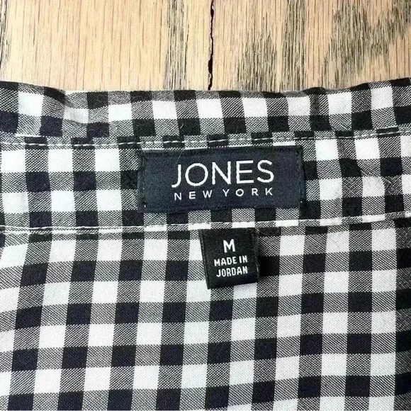 Jones New York Women's Front Tie Button Down Gingham Blouse Size Medium - Picture 4 of 13